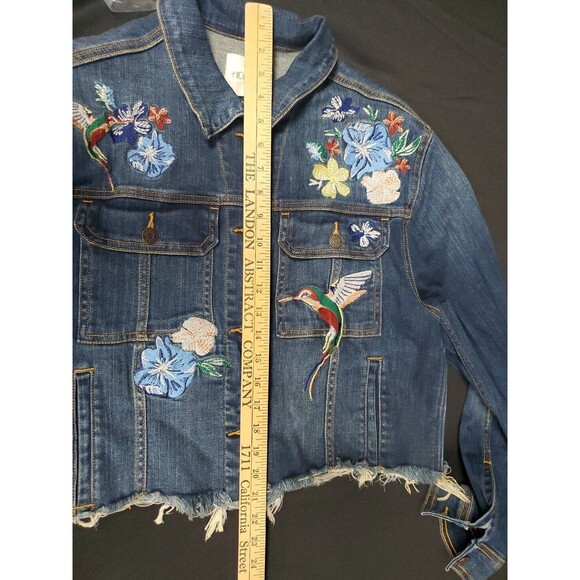 Hidden Jeans Jacket Embroidered Hummingbird Cropped Denim Large Boho - Anthro ✅ - Picture 9 of 9